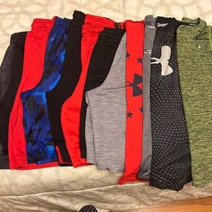 Lot of Boys Athletic Clothes, size 7-8 Medium, Under Armour, Russell, Adidas